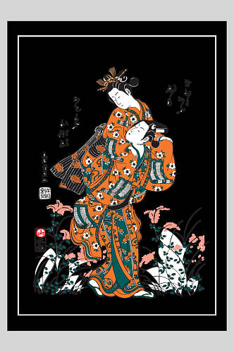 日本女人肖像日式浮世绘插画