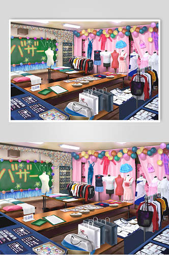 日系漫画学校教室操场服装设计背景图片