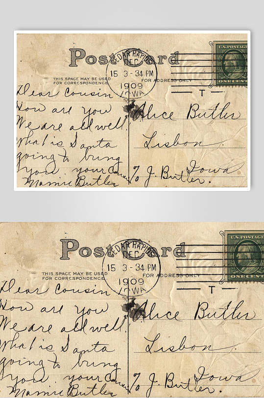 陈旧手写留言英文复古书信明信片摄影图片