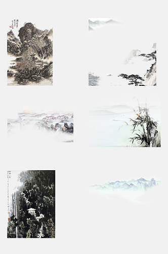 中国风水墨画山水风景免抠背景元素素材