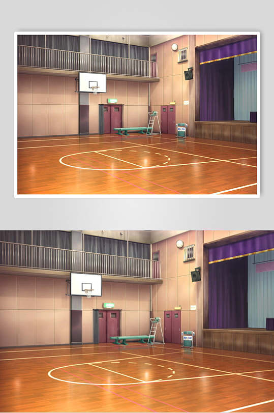 日系漫画学校教室操场篮球场背景图片