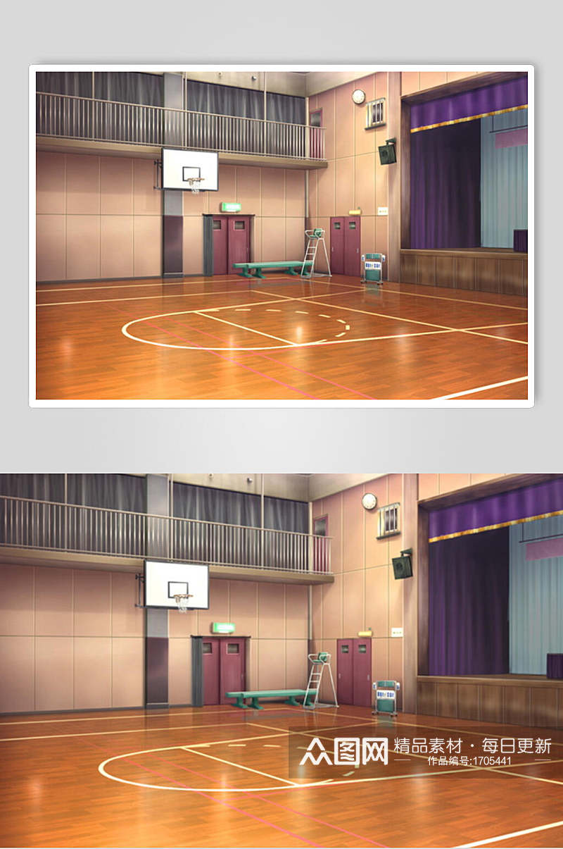 日系漫画学校教室操场篮球场背景图片素材