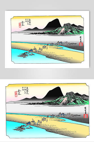 日本金容乡间日式浮世绘插画