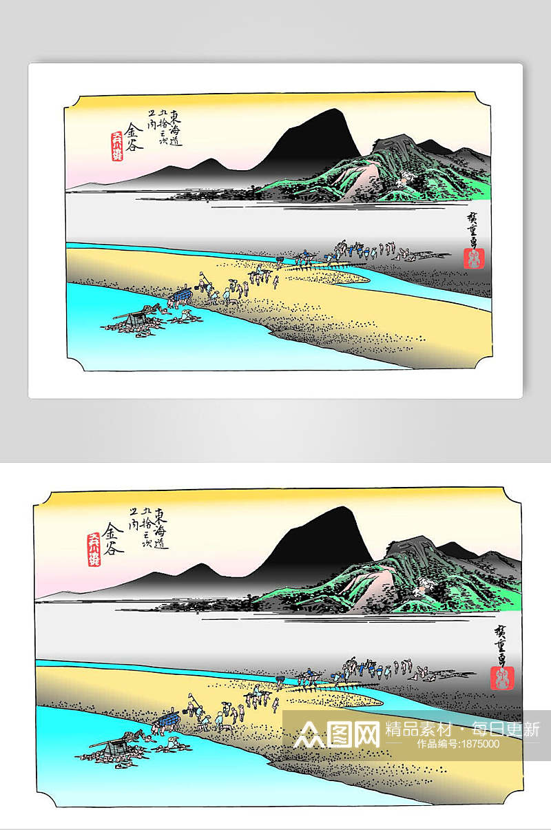 日本金容乡间日式浮世绘插画素材