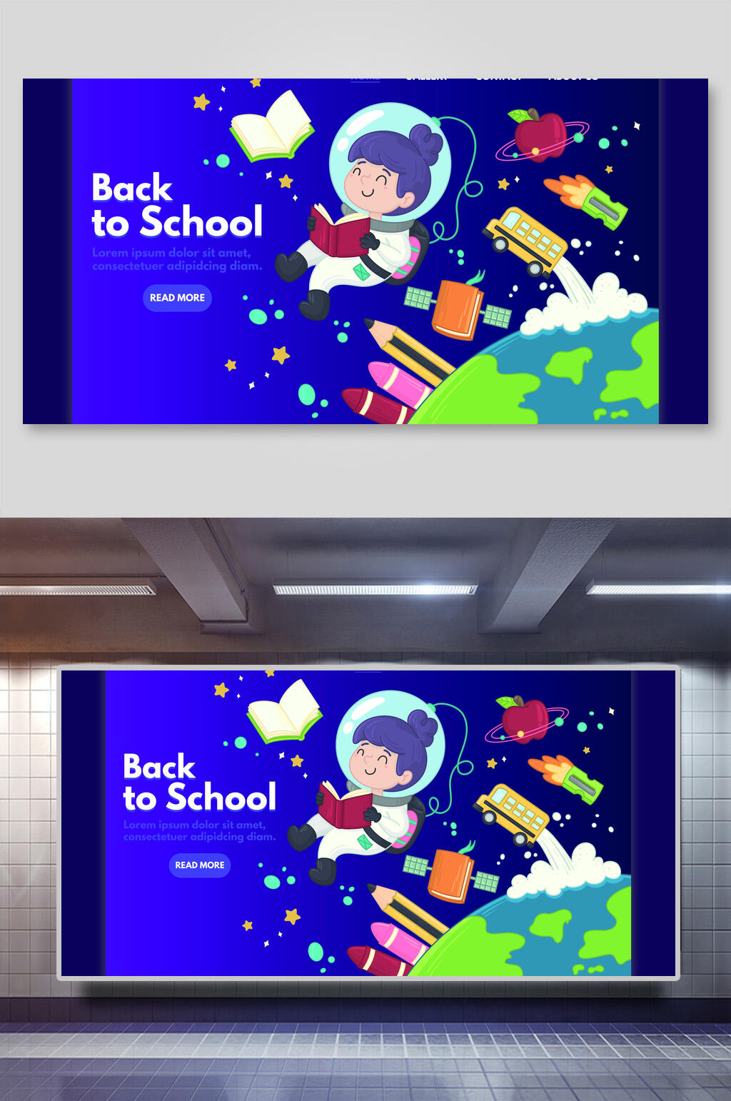 儿童校园太空扁平风矢量插画元素素材素材