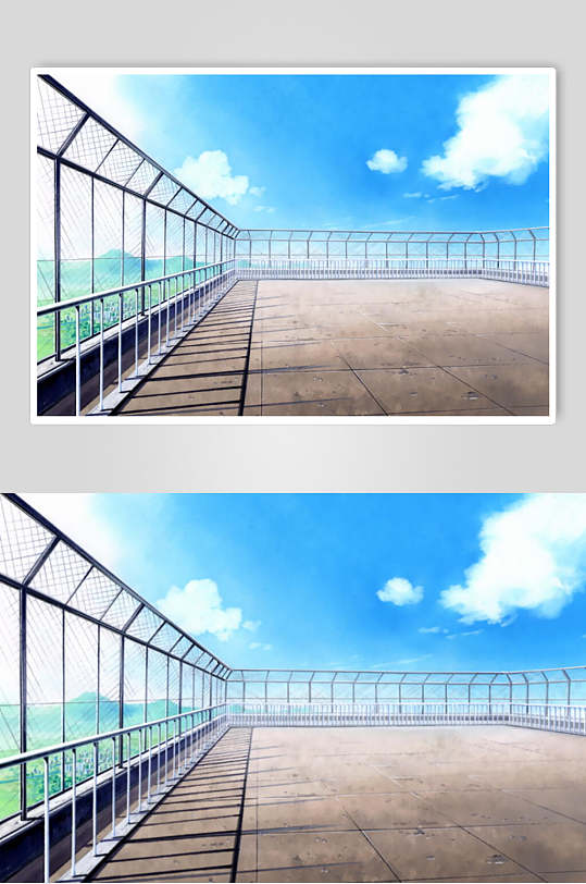 清新日系漫画学校教室操场楼顶天空背景图片