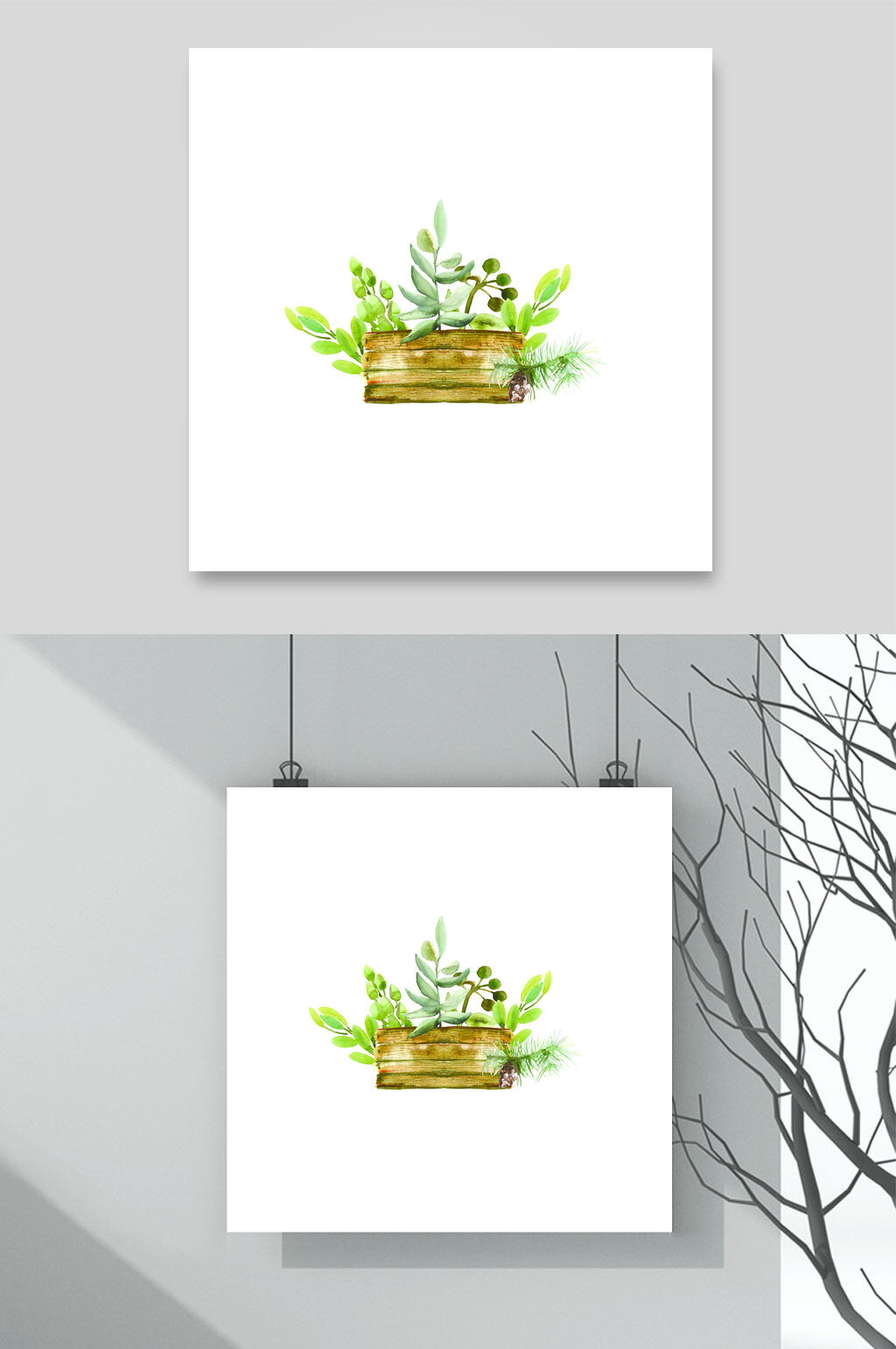 清新森林系水彩盆栽植物矢量素材素材