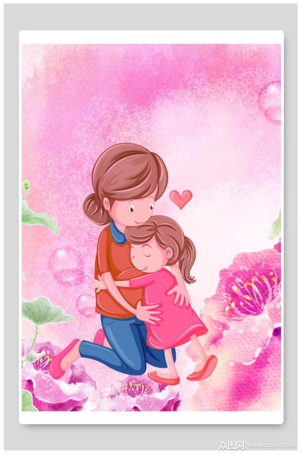 水彩红色花卉母亲节插画素材