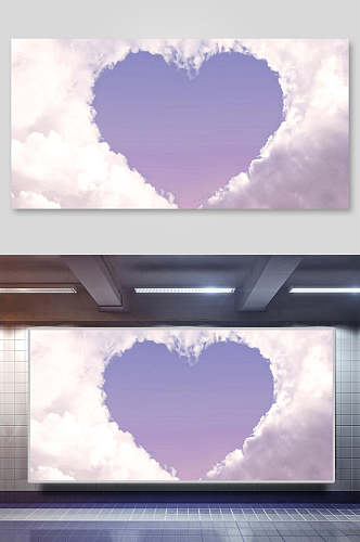 唯美紫色情人节爱心云朵背景