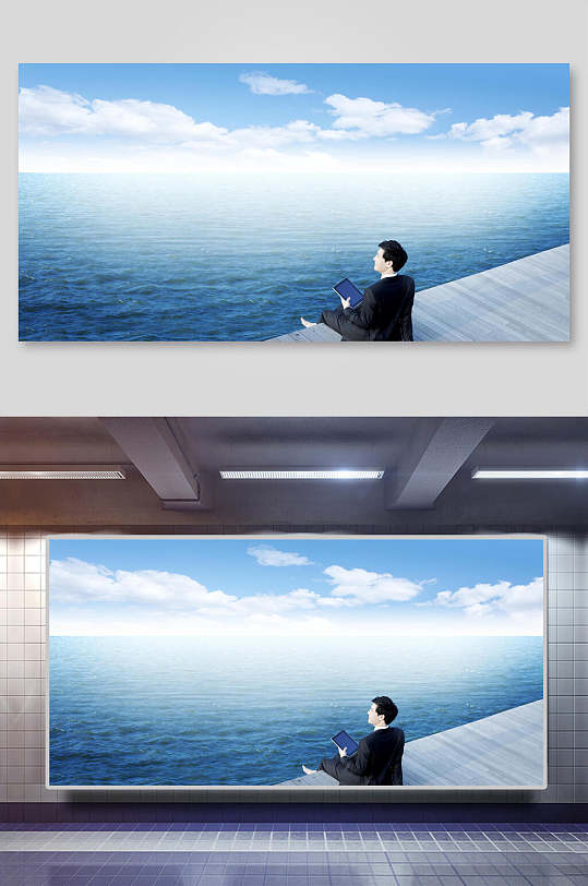海人平面广告免抠背景展板