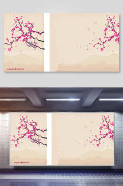 粉色简洁日本日系日式风景插画素材