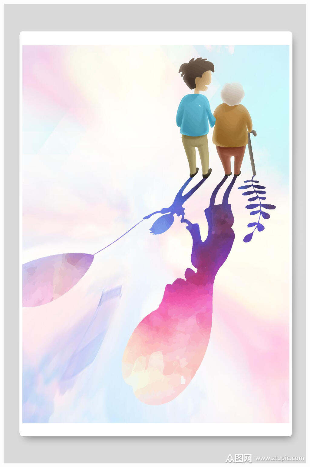 水彩陪伴母亲节插画素材素材