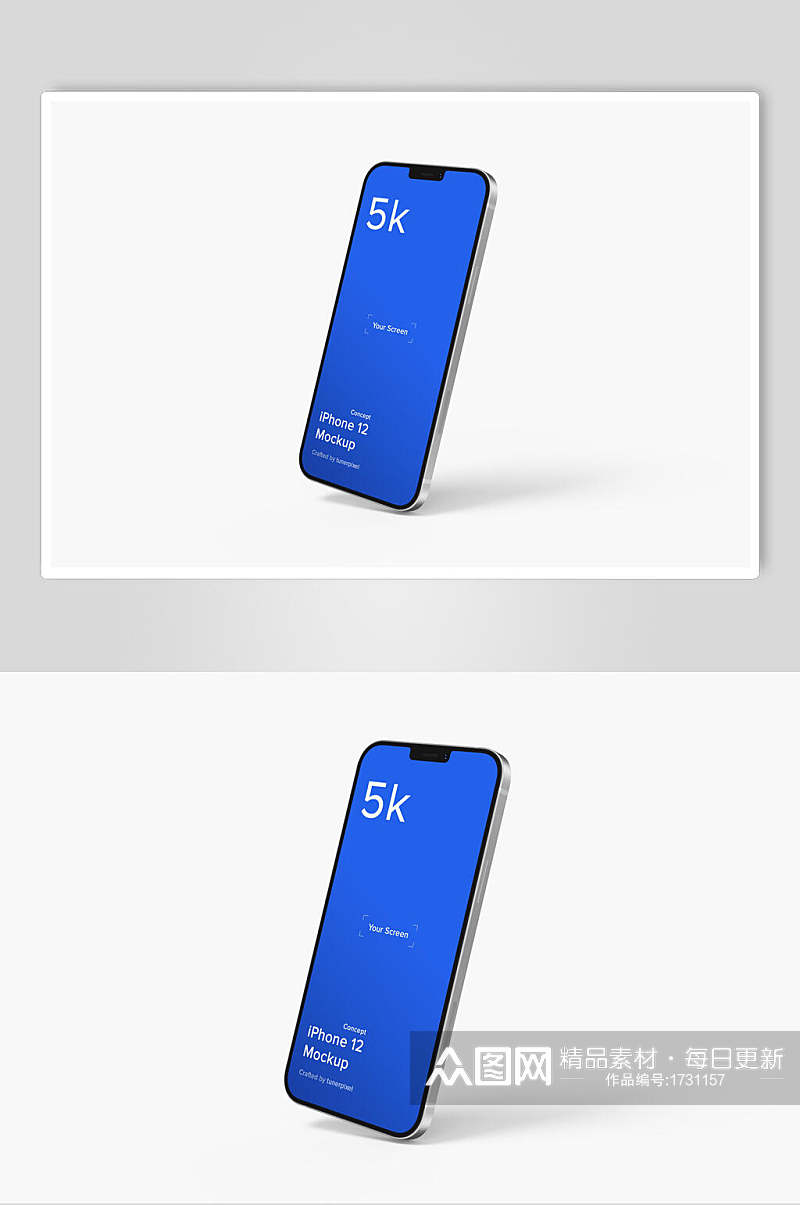 蓝色全面屏手机APP界面UI样机效果图素材