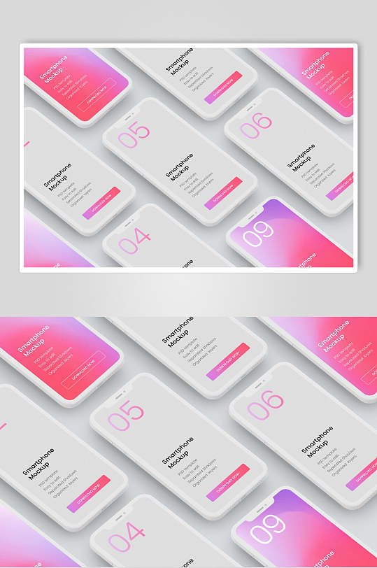 多台手机APP界面UI样机正反面效果图-众图网