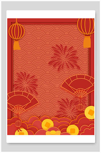 传统大红扇子喜庆中式背景