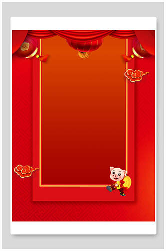 红色框猪喜庆中式背景