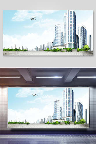 城市高楼平面广告免抠背景展板