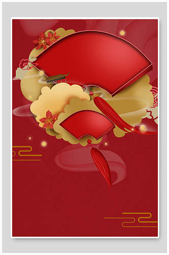 传统大红扇子喜庆中式背景