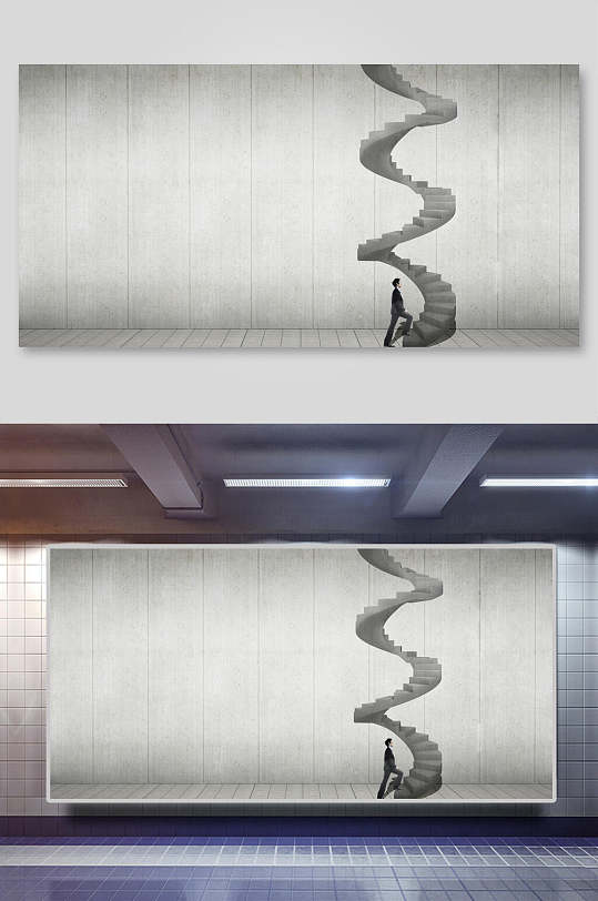 螺旋楼梯灰色平面广告免抠背景展板
