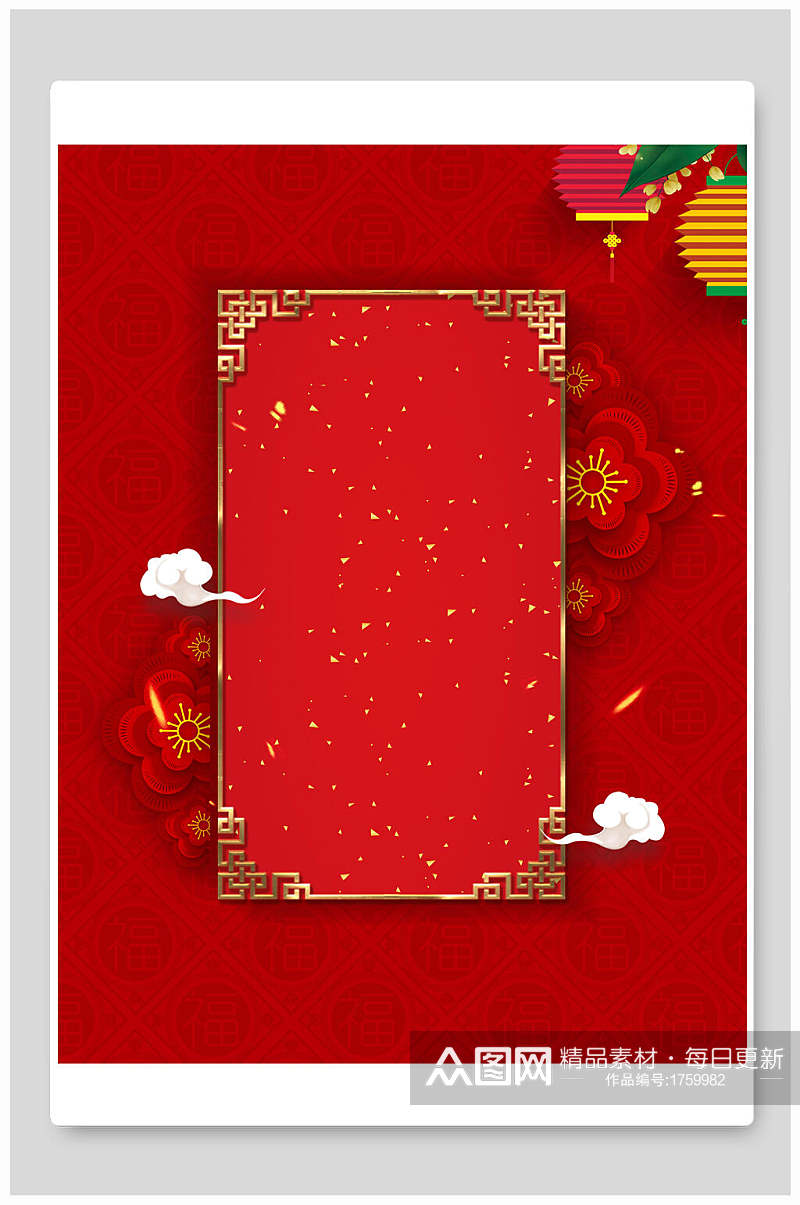 大红图形喜庆中式背景素材