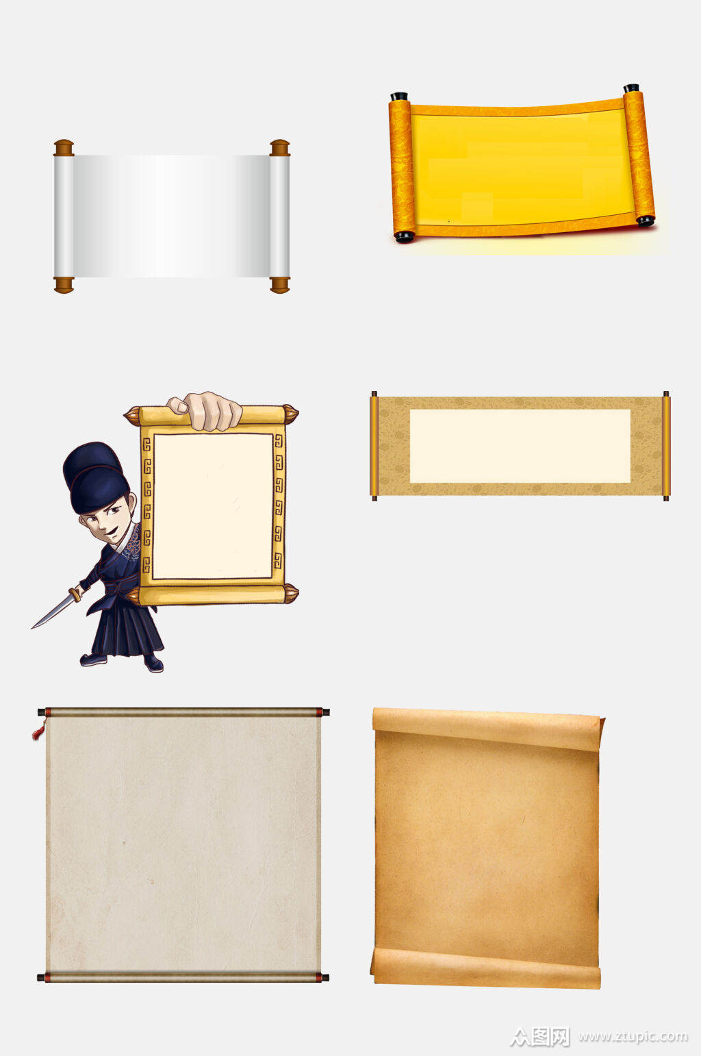 极简圣旨卷轴画轴素材