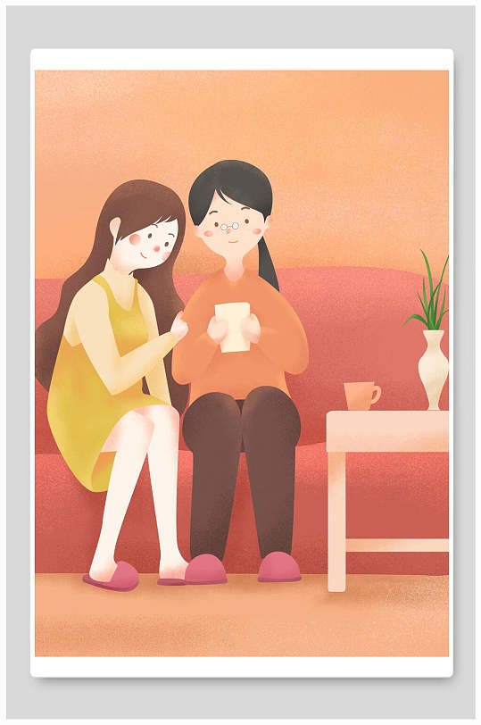 陪伴母亲节插画素材