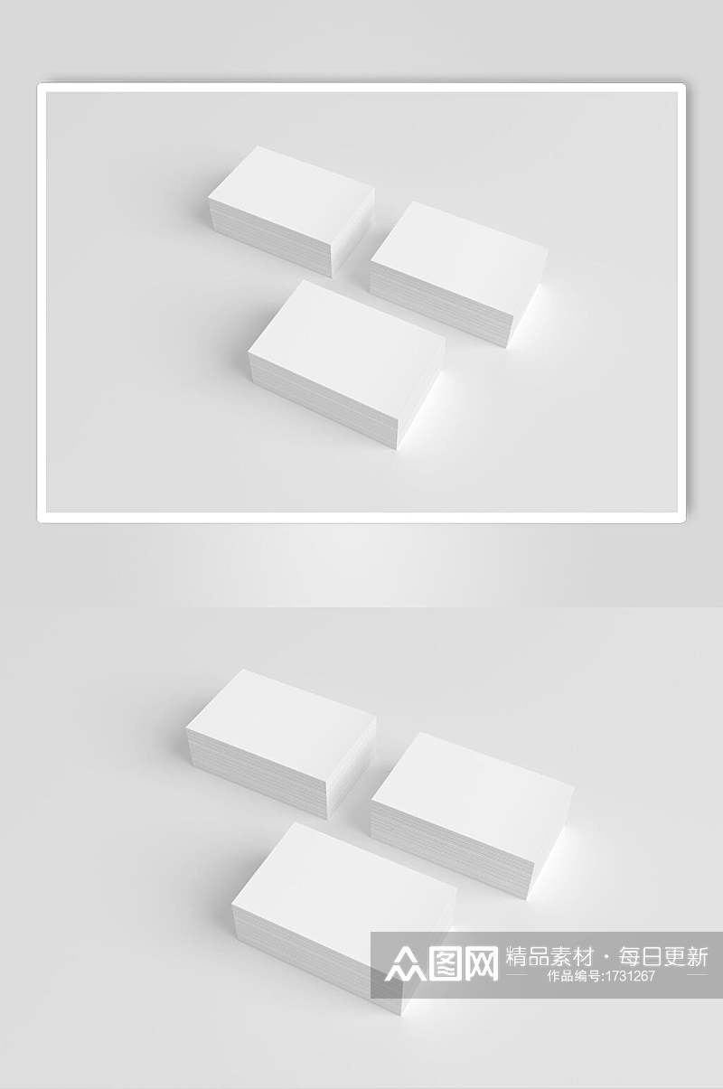 空白名片叠放展示样机效果图素材