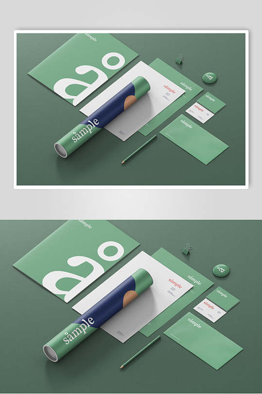 清新绿色整套VI样机效果图-众图网