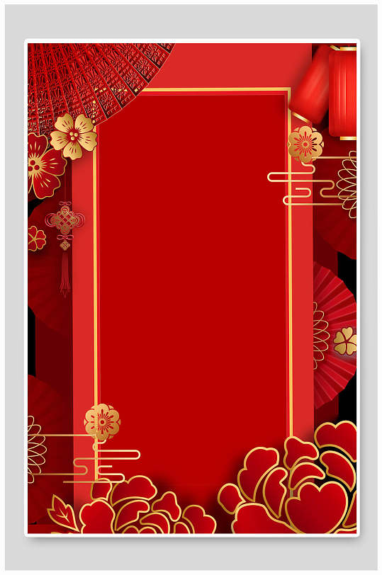 传统大红花喜庆中式背景