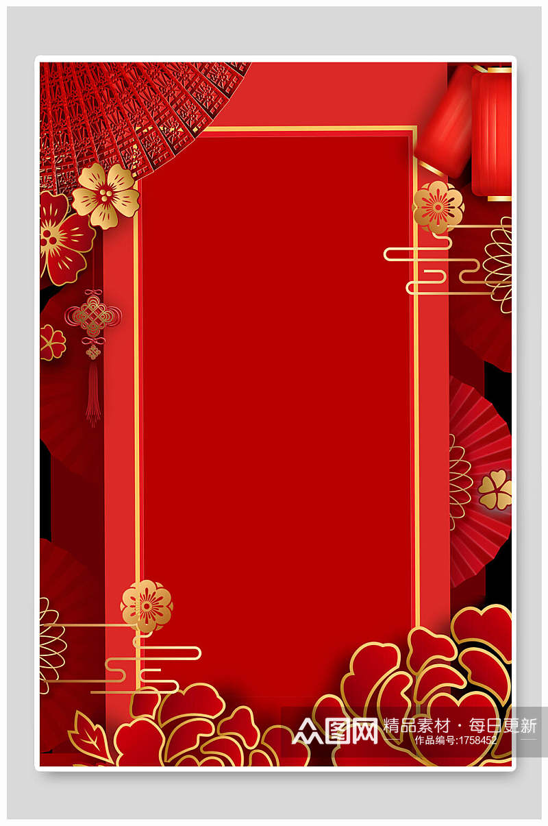 传统大红花喜庆中式背景素材