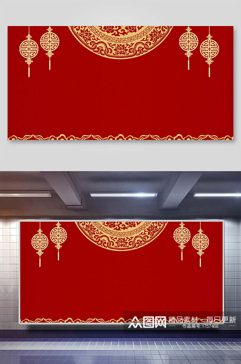 大红喜庆中式背景展板素材