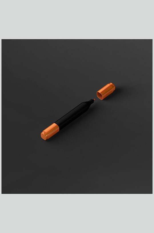 3D黑橙色广告笔展示样机