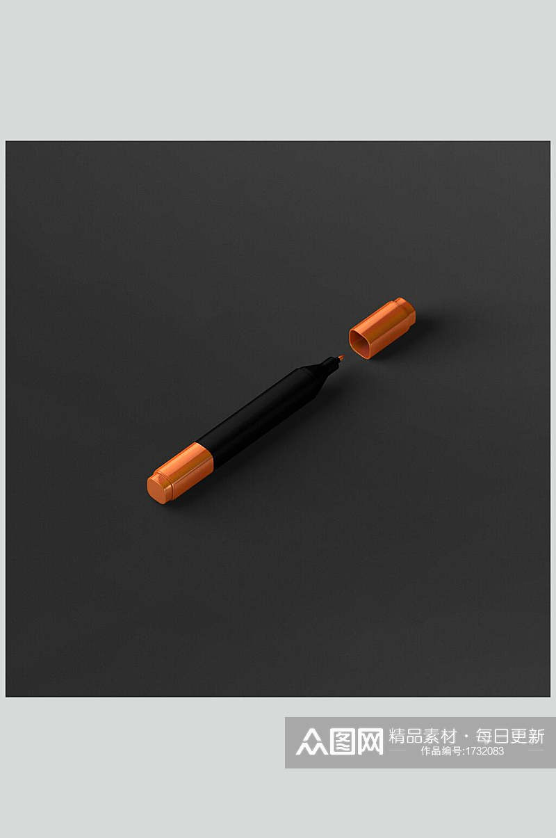 3D黑橙色广告笔展示样机素材