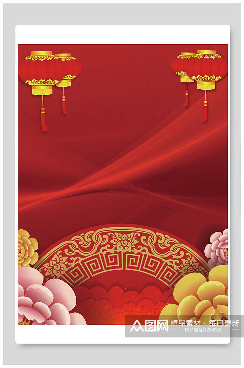 红色圆环灯笼花喜庆中式背景素材