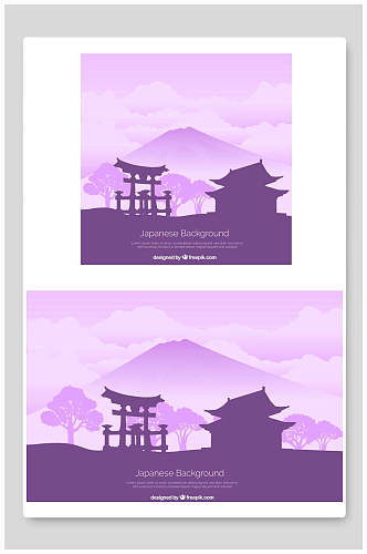紫色浪漫日本日系日式风景插画素材