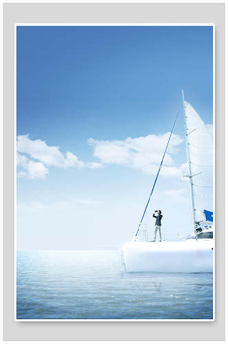 蓝天帆船海洋平面广告免抠背景