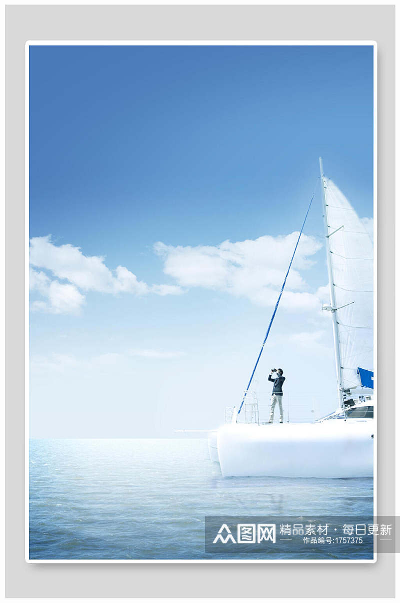 蓝天帆船海洋平面广告免抠背景素材