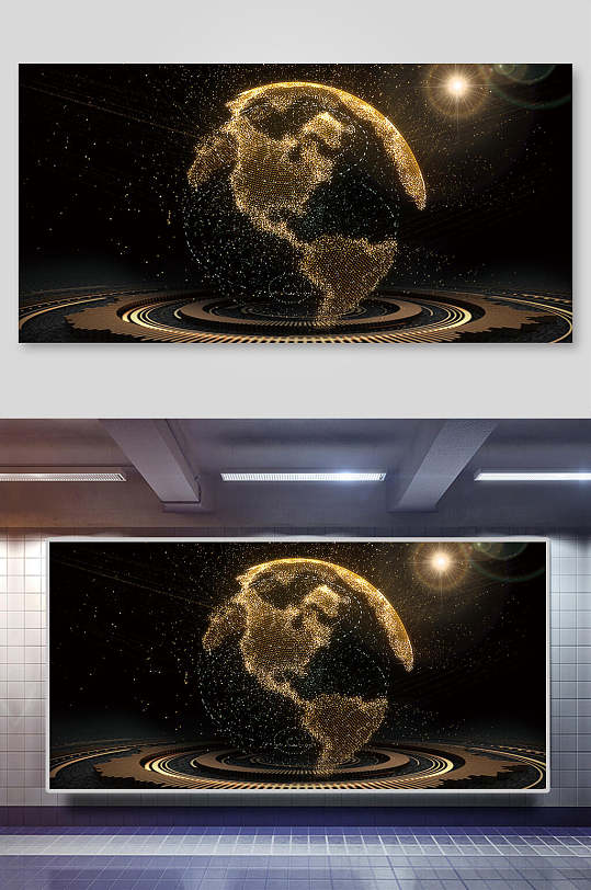 地球黑金色图片背景展板