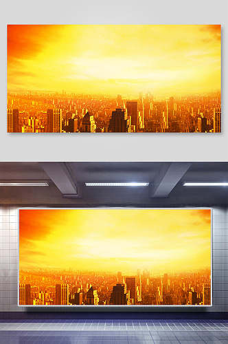 夕阳城市平面广告免抠背景展板