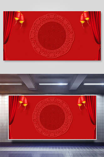 红色圆环灯笼喜庆中式背景展板