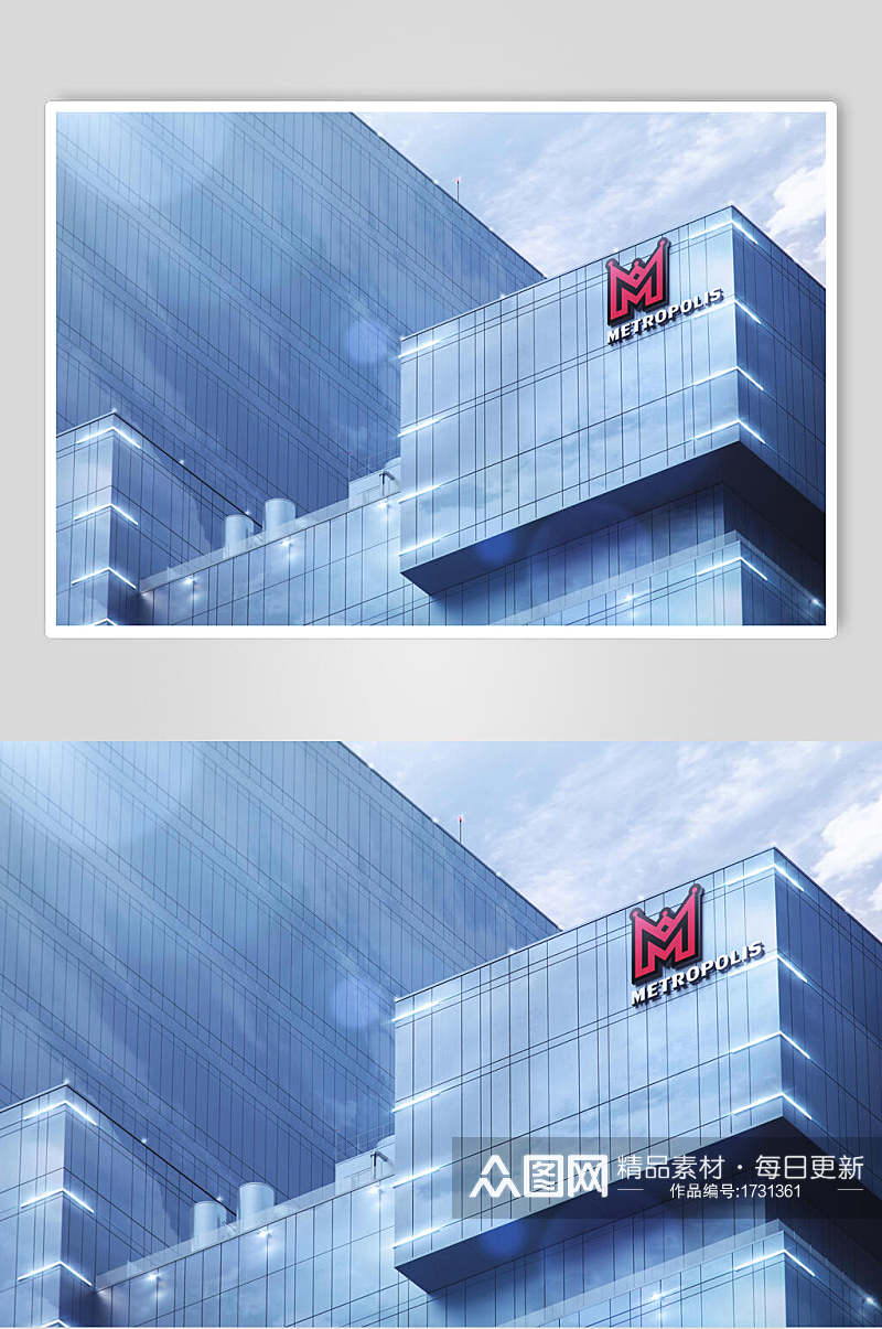 公司名称建筑外墙立体红色LOGO展示样机素材