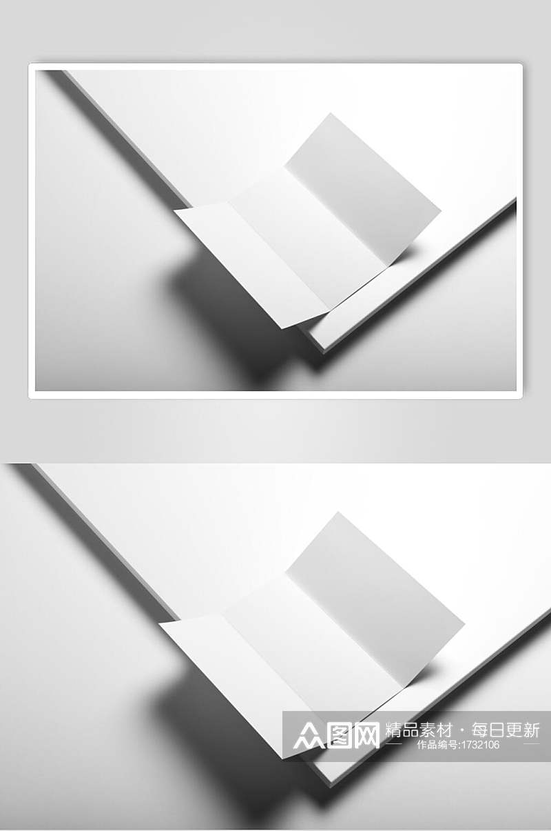 小尺寸三折单页文稿书页白底样机素材