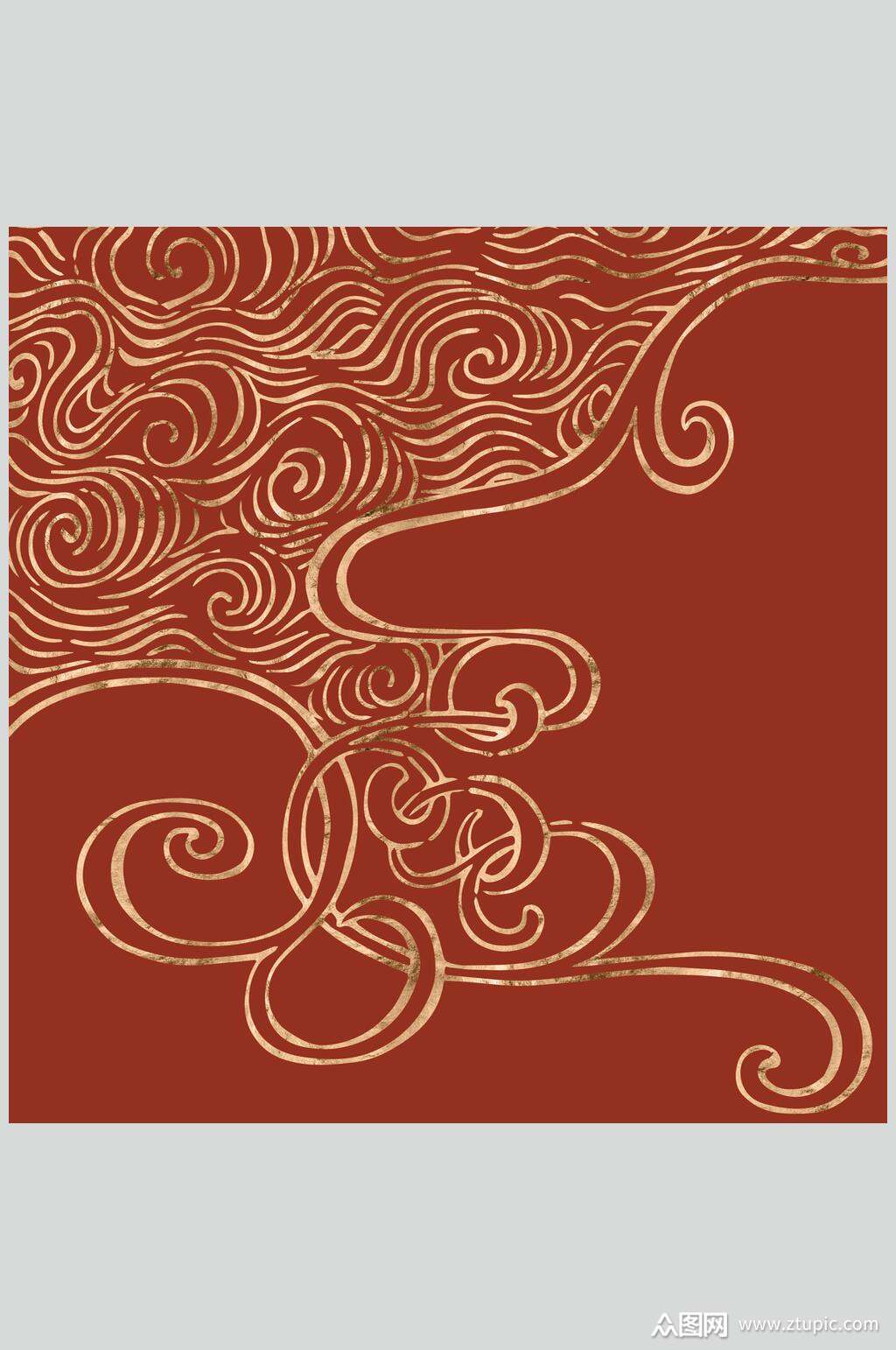 红金中式海浪底纹背景素材高清图片