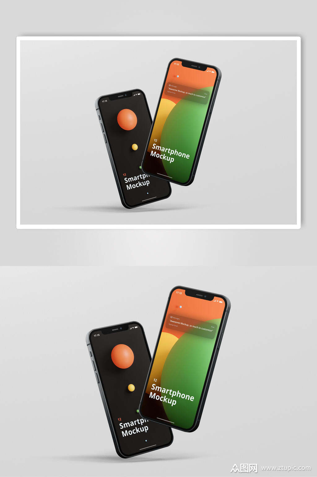 炫彩手机app界面ui样机正反面效果图