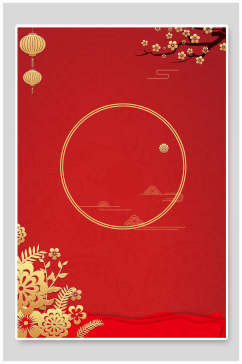 红色圆圈花喜庆中式背景