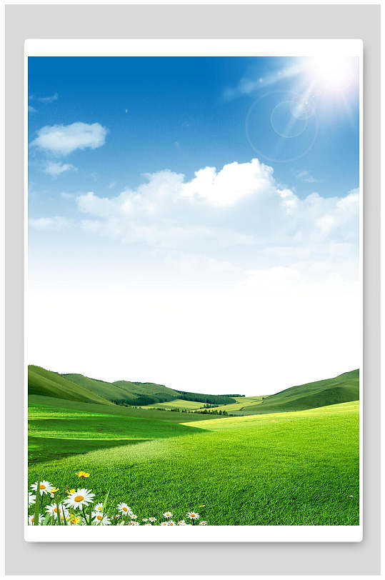 蓝天清新绿草地背景-众图网