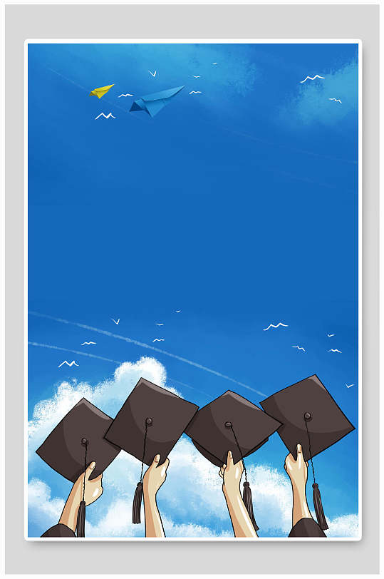 博士帽面向天空青春毕业季海报背景