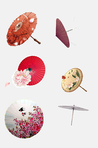 彩色花古风雨伞油纸伞免抠元素