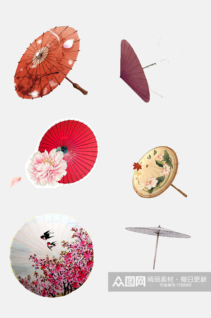 彩色花古风雨伞油纸伞免抠元素素材