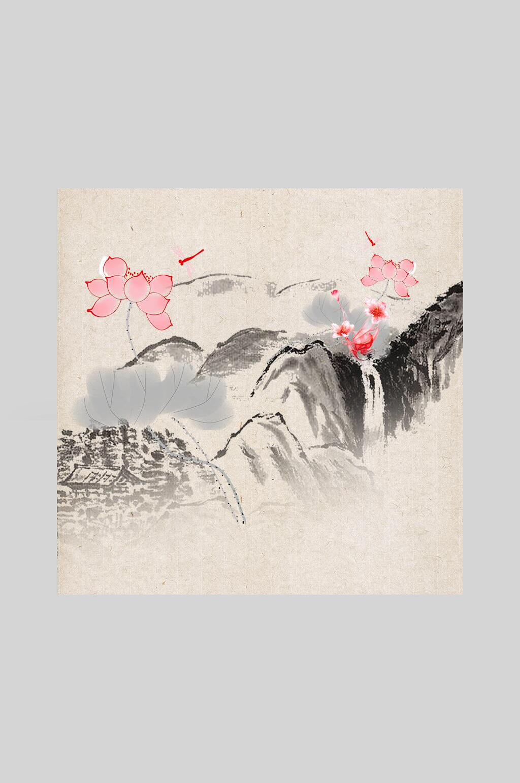 手绘中国风背景山水海报素材